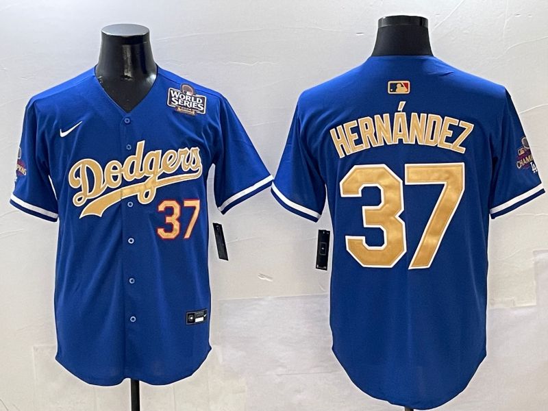 Men Los Angeles Dodgers 37 Hernandez Blue Gold Game Nike 2025 MLB Jersey style 3